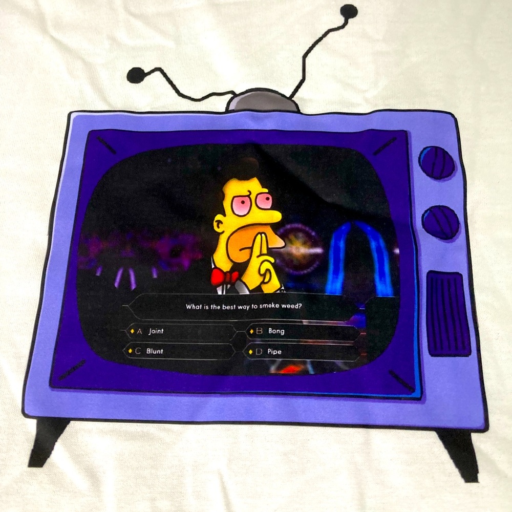 White “Smoking” Trivia Question, The Simpson’s Lenny Men’s White Tee NWT